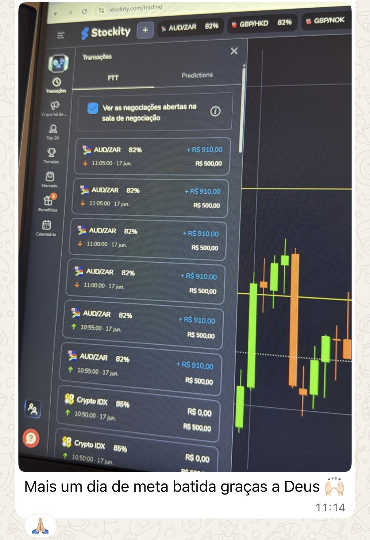 Resultado de aluno na Stockity